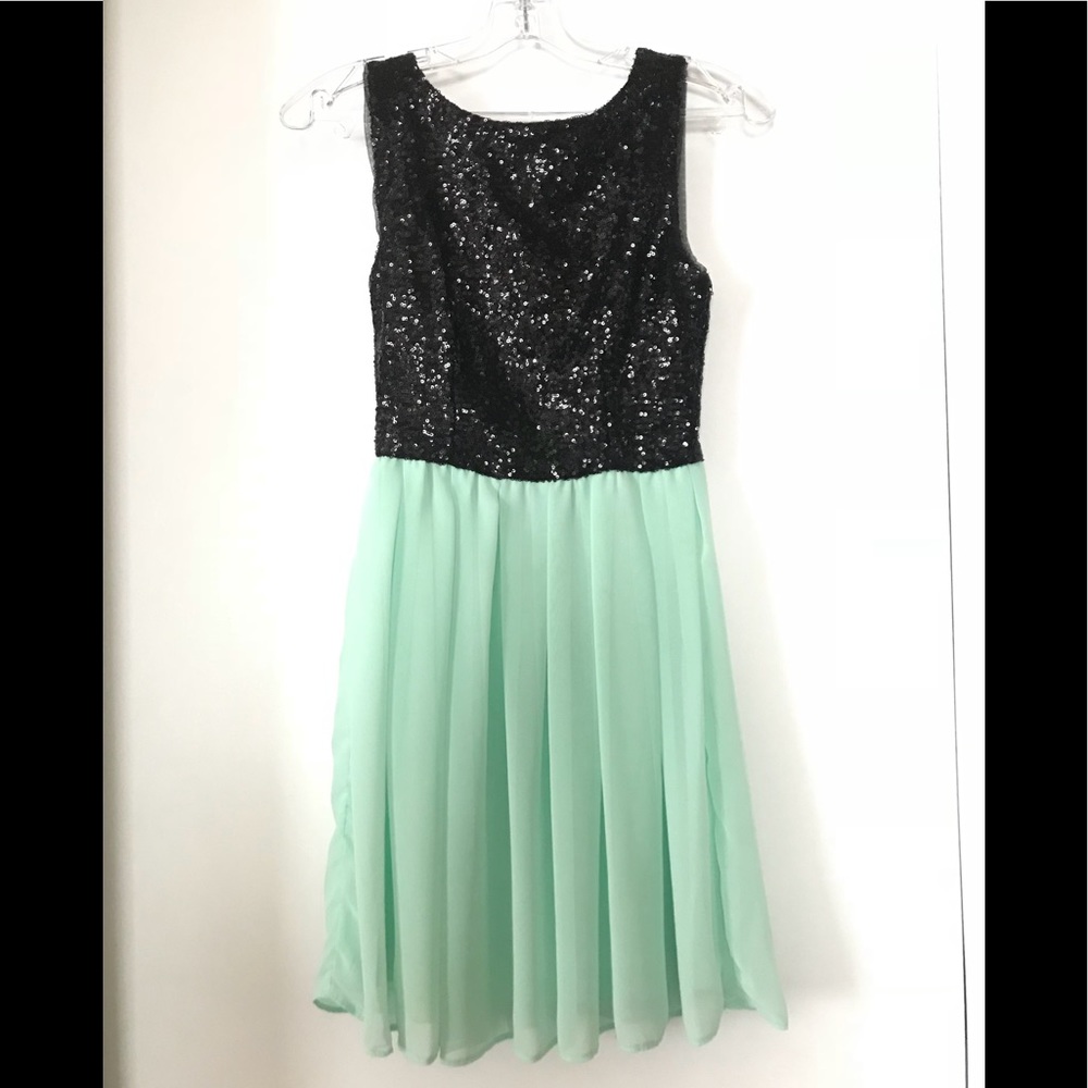 B Darlin Dress. Black Sequin & Mint. Formal Dress